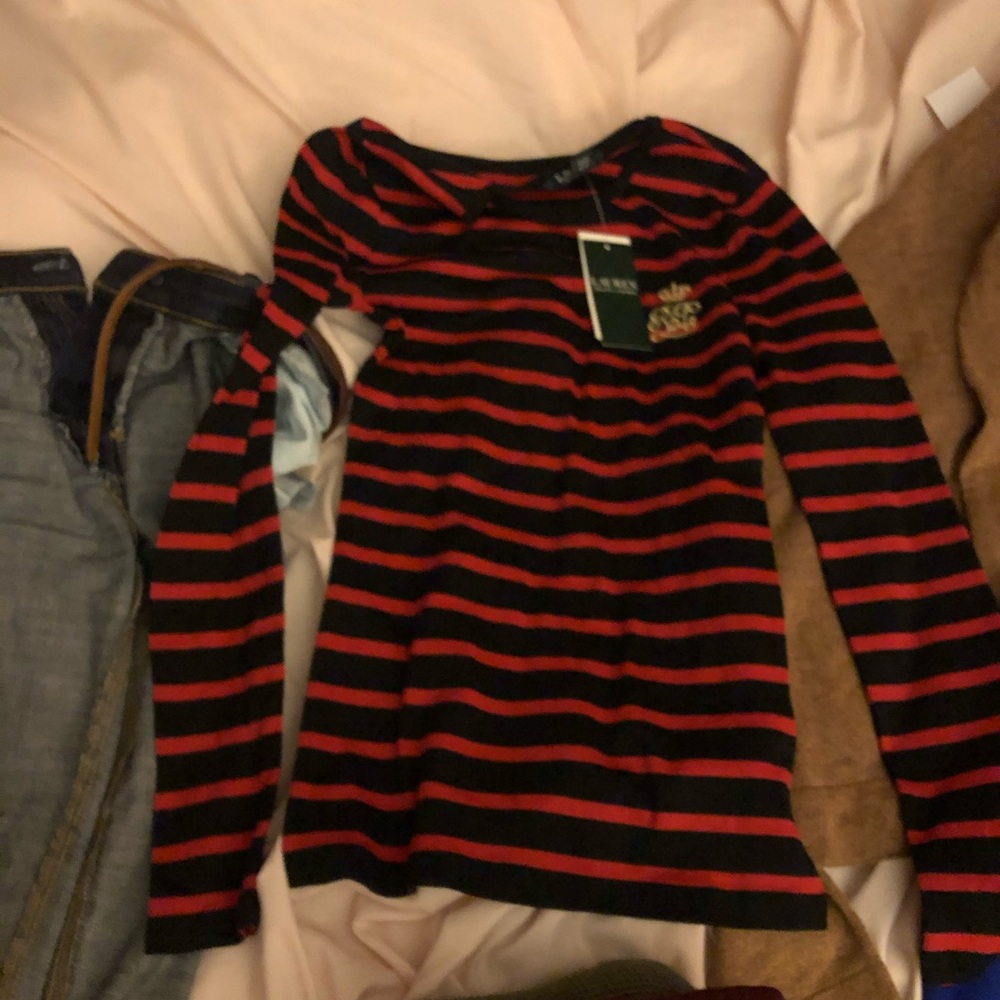 Polo by Ralph Lauren Red and Black Striped Long Sleeve Tee